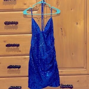 🌟Blue sequin 💎 ruched side holiday dress